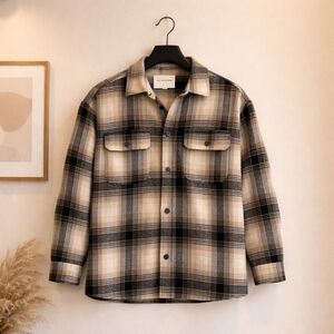 Thread & Supply Tan Black Cozy Plaid Button Up